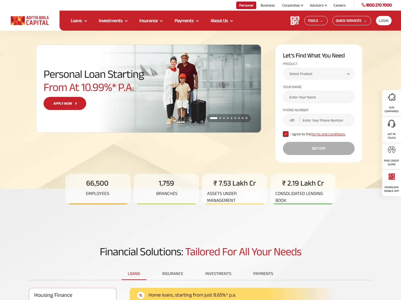 Aditya Birla Health Insurance website home page