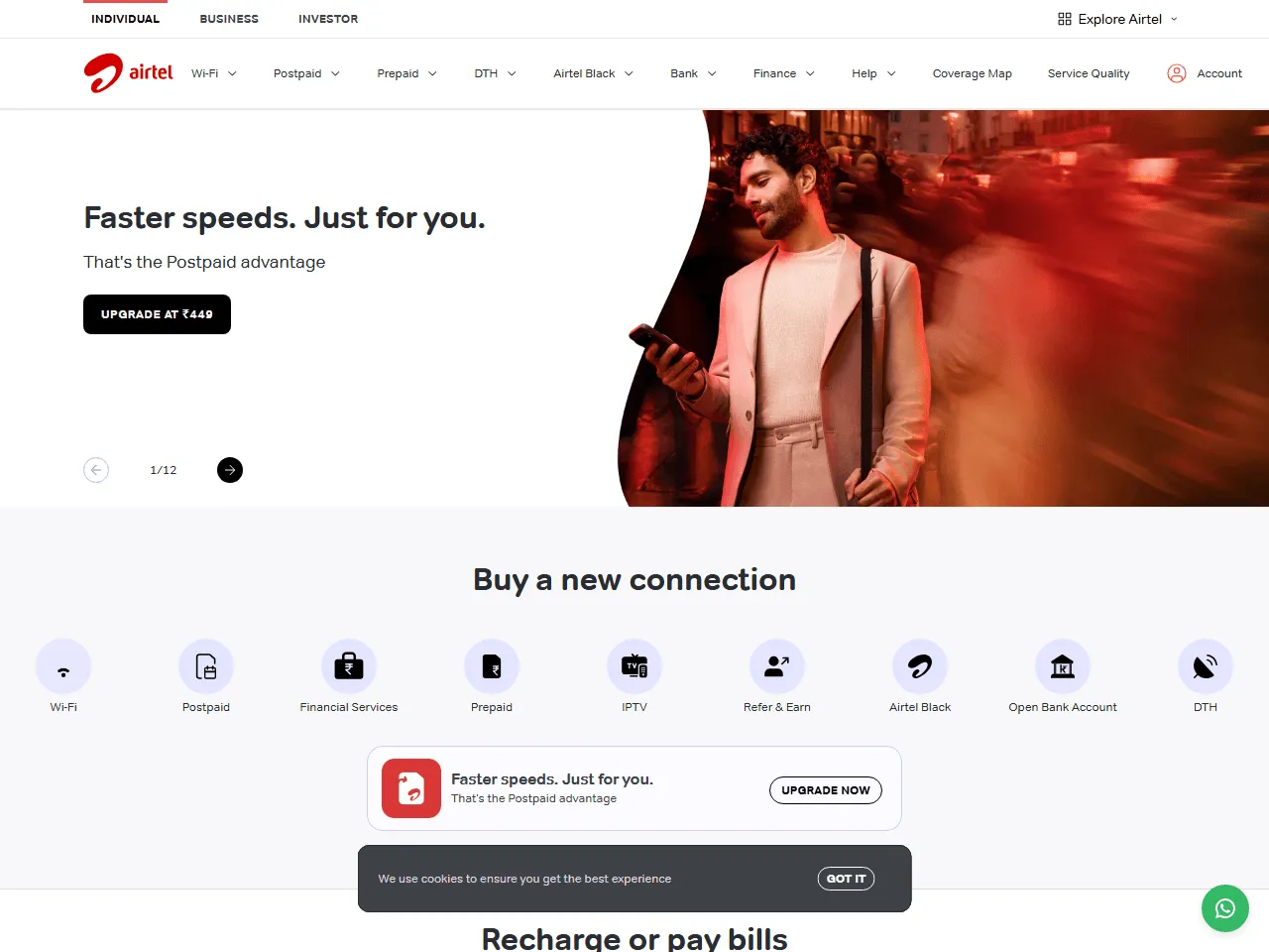 Bharti Airtel website home page