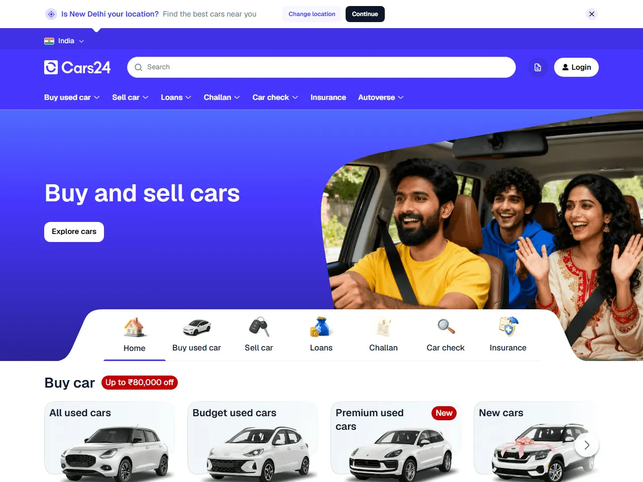 Cars24 website home page