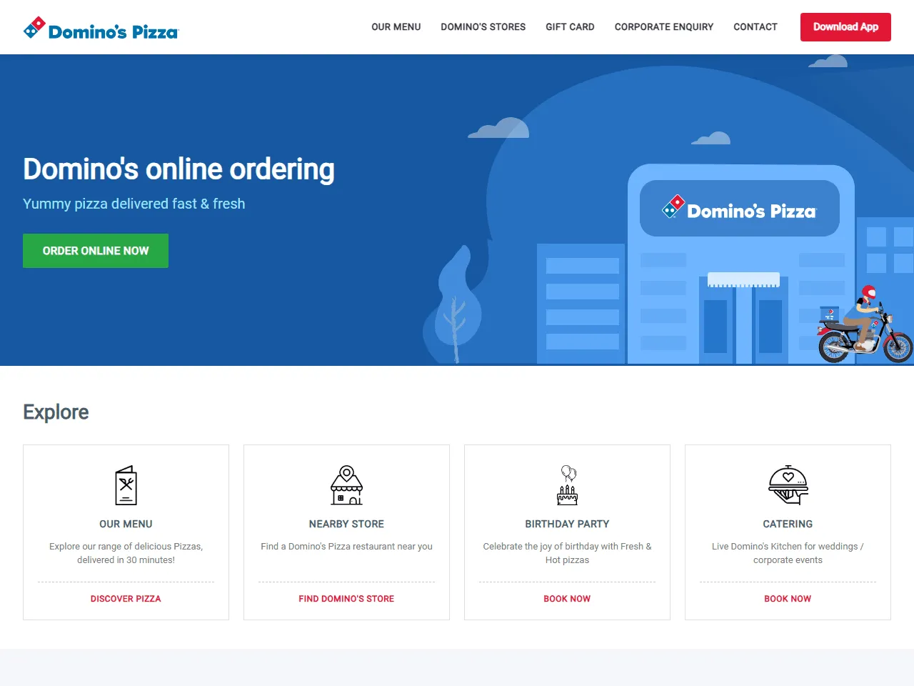 Domino’s Pizza India website home page