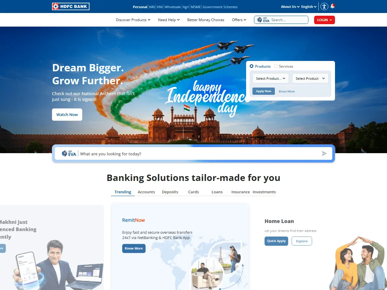 HDFC Bank website home page