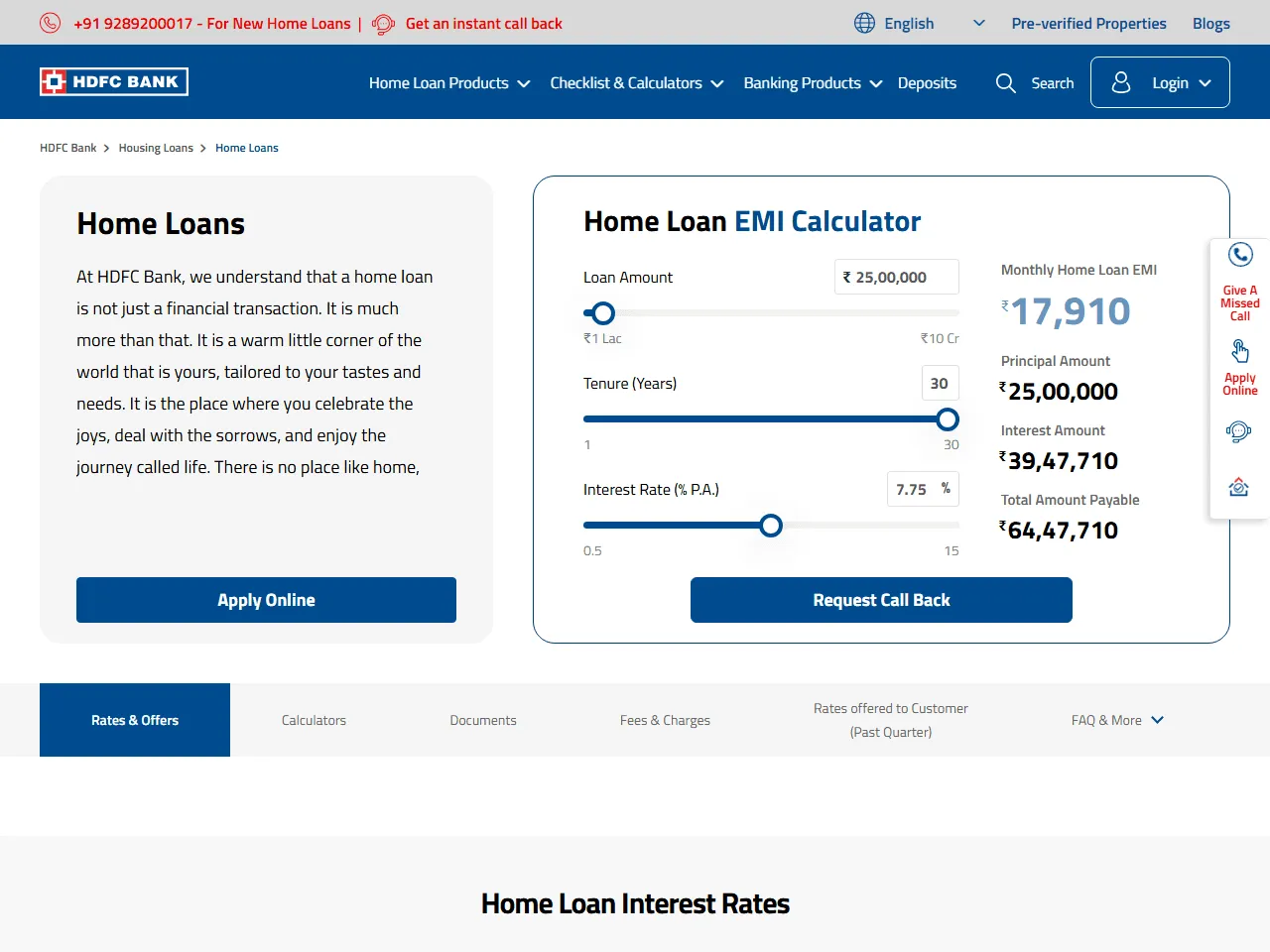 HDFC Bank website home page