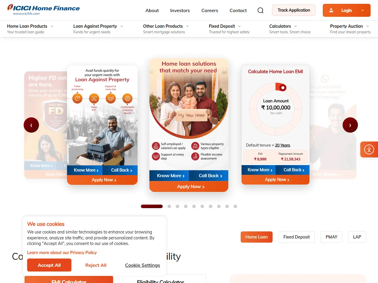 ICICI Home Finance website home page
