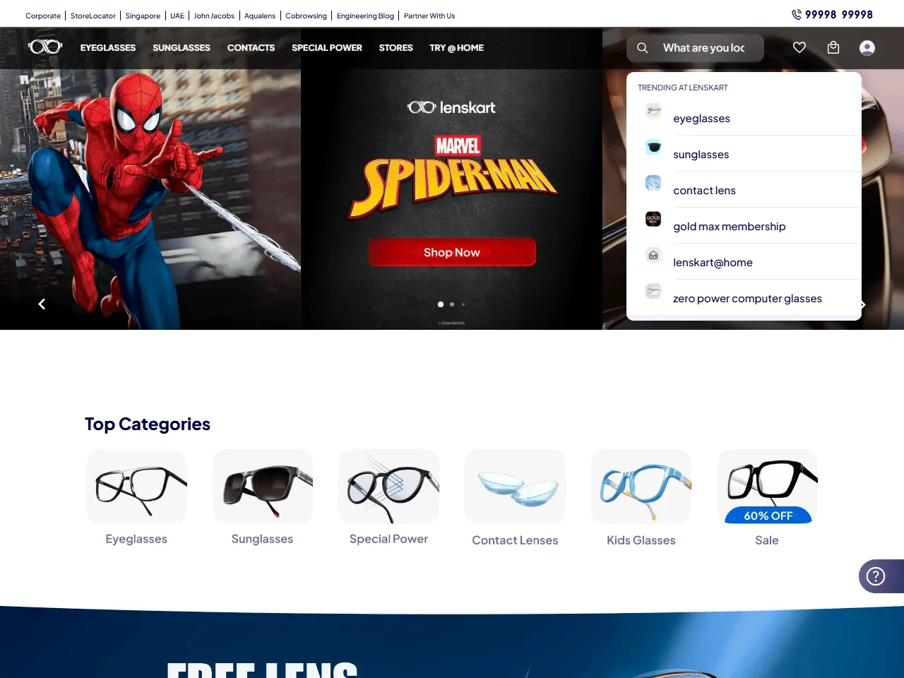 Lenskart website home page
