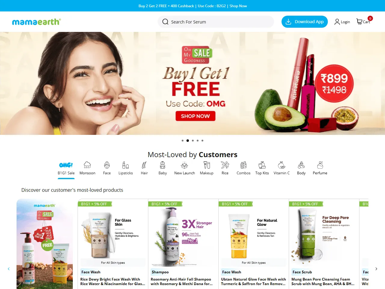 Mamaearth website home page