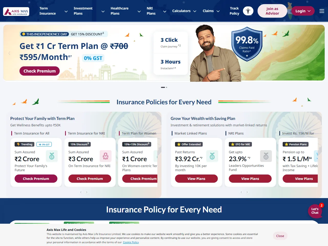 Max Life Insurance website home page