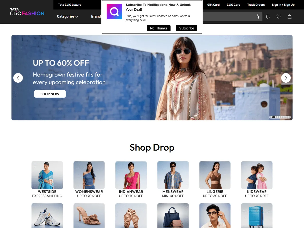 Tata CLiQ Fashion website home page