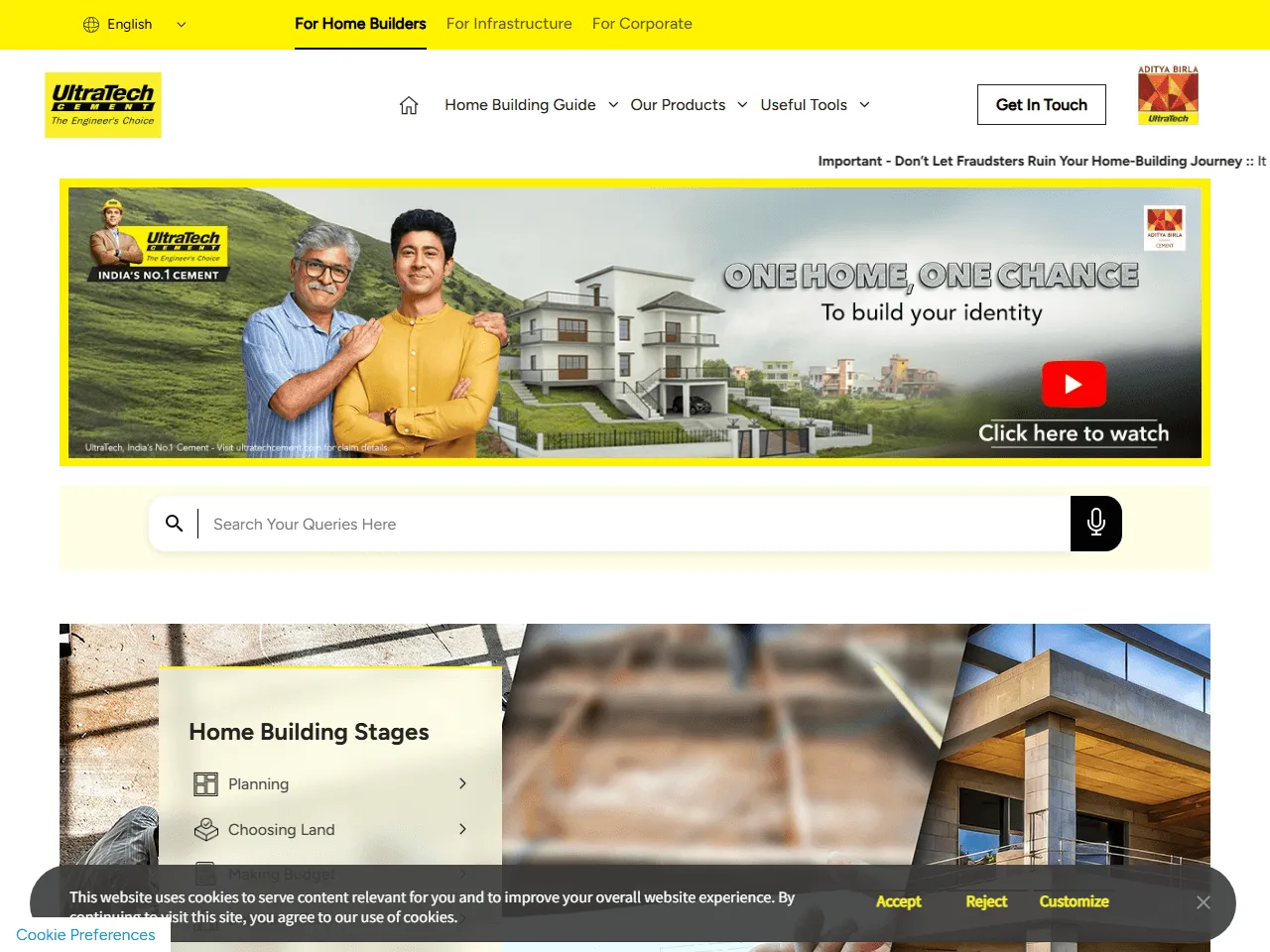 UltraTech Cement website home page